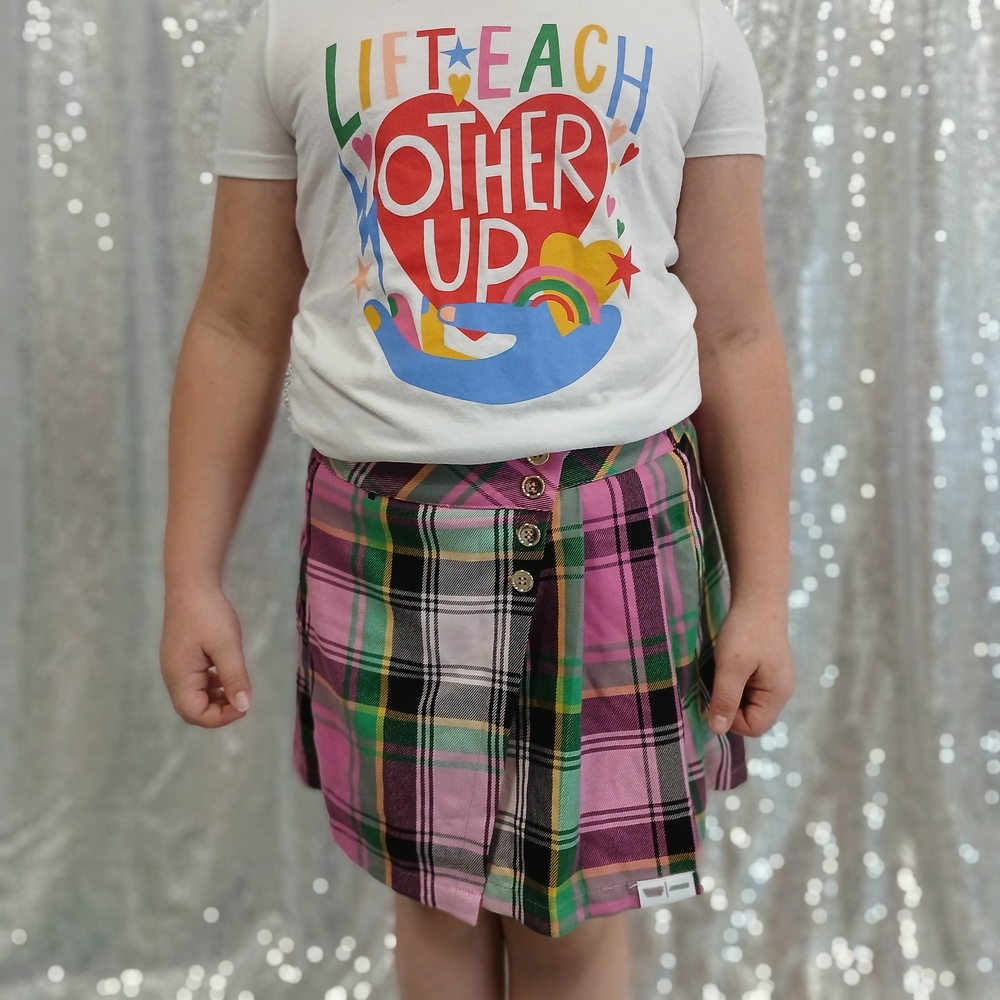 Justice Plaid Skirt - Pink and Green